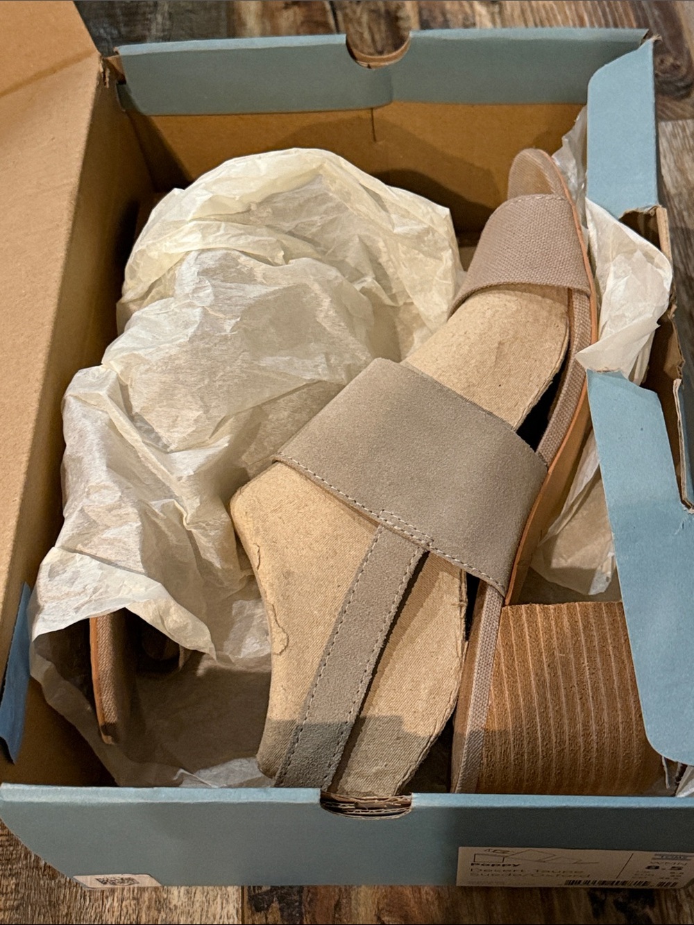 TOMS Poppy desert taupe suede & hemp stacked heel sandals size 8.5, preloved - Picture 9 of 10
